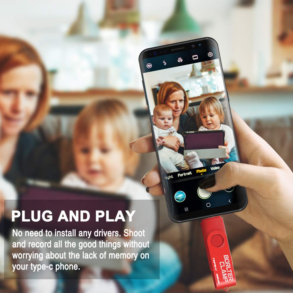 BORLTER CLAMP 128GB USB Type-C Flash Drive BorlterClamp Dual Port Memory Stick for Android Smartphones Tablets and Computers Red - View 3 of 6