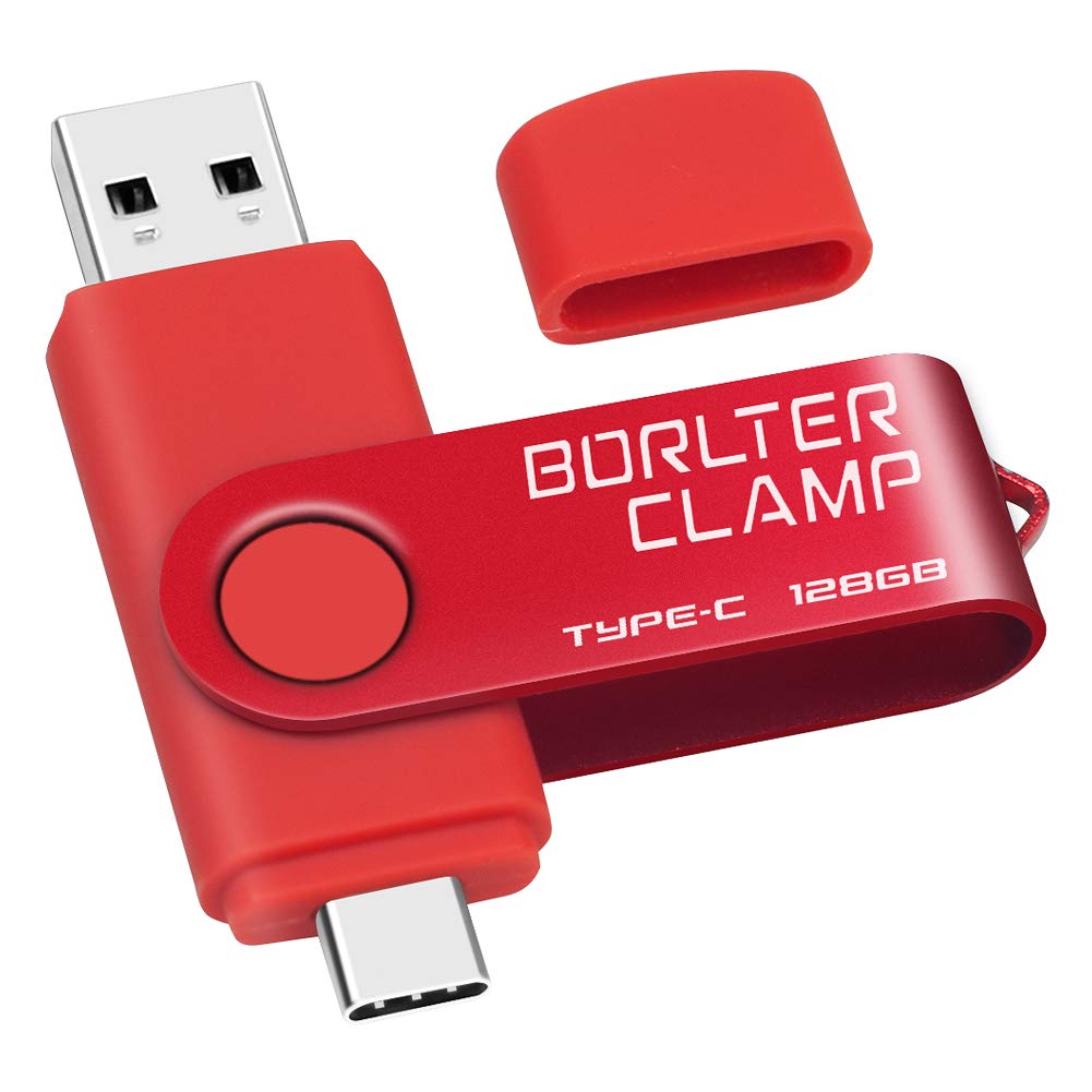 BORLTER CLAMP 128GB USB Type-C Flash Drive BorlterClamp Dual Port Memory Stick for Android Smartphones Tablets and Computers Red