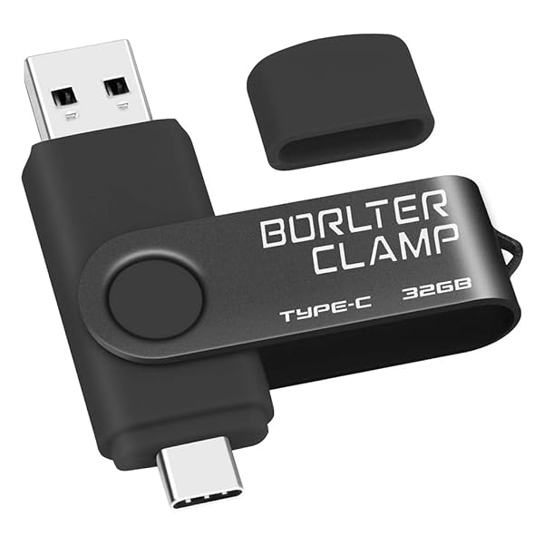 BORLTER CLAMP 32GB USB Type-C Flash Drive BorlterClamp Dual Port Jump Drive for Android Smartphones Samsung Galaxy S10 S9 S8 Note 9 LG Huawei Tablets Computer Black