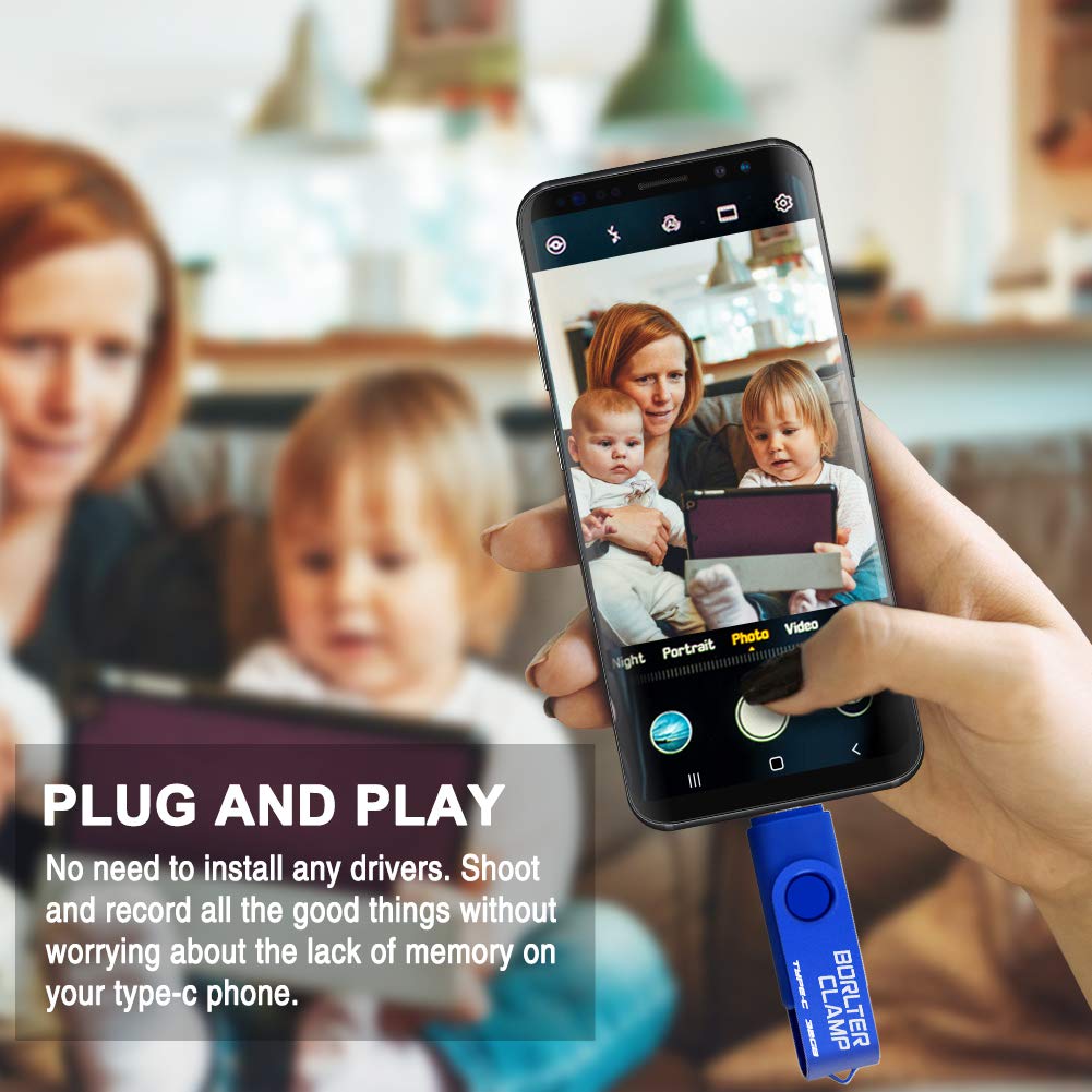 BORLTER CLAMP 128GB USB Type-C Flash Drive BorlterClamp Dual Port Memory Stick for Android Smartphones Tablets and Computers Blue - View 3 of 6