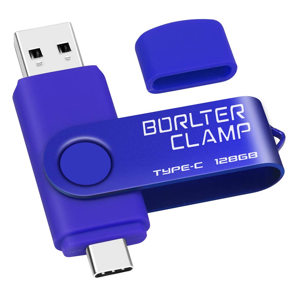 BORLTER CLAMP 128GB USB Type-C Flash Drive BorlterClamp Dual Port Memory Stick for Android Smartphones Tablets and Computers Blue