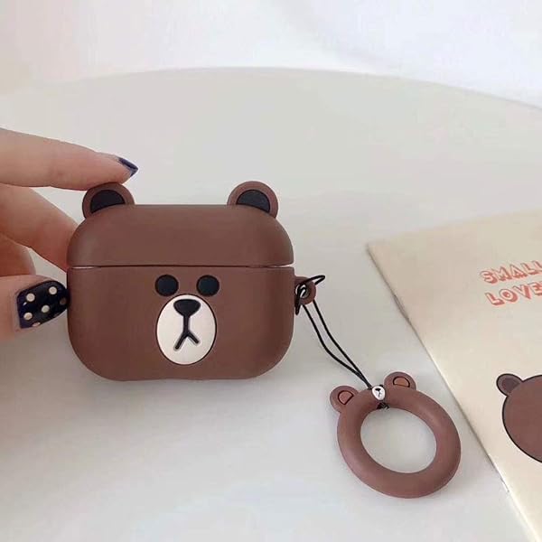 TOU-BEGUIN TOUBN Airpods Charging Case Cute Cartoon Bear Design Soft Silicone Protective Skin for Airpods Pro Brown Bear - View 3 of 5