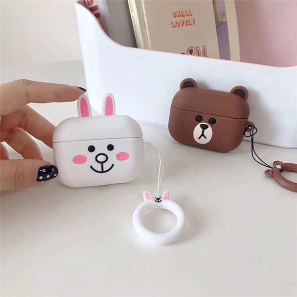 TOU-BEGUIN TOUBN Airpods Charging Case Cute Cartoon Bear Design Soft Silicone Protective Skin for Airpods Pro Brown Bear - View 4 of 5