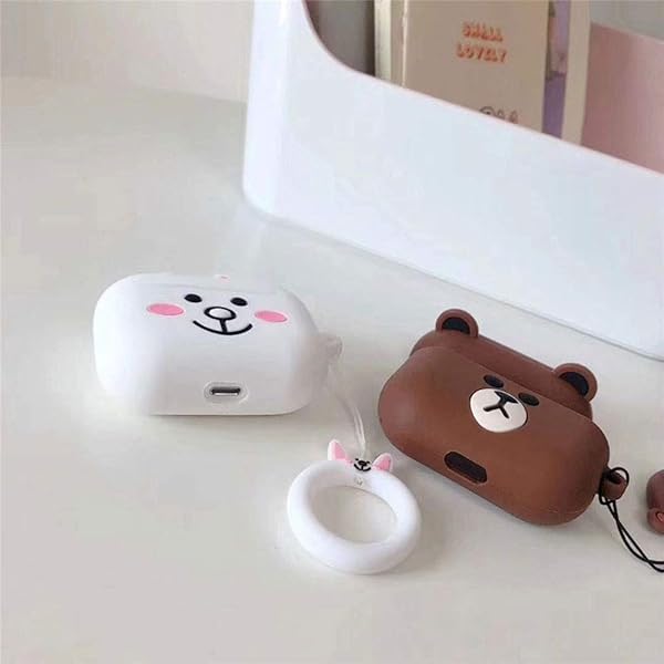 TOU-BEGUIN TOUBN Airpods Charging Case Cute Cartoon Bear Design Soft Silicone Protective Skin for Airpods Pro Brown Bear - View 5 of 5