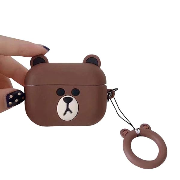 TOU-BEGUIN TOUBN Airpods Charging Case Cute Cartoon Bear Design Soft Silicone Protective Skin for Airpods Pro Brown Bear - View 2 of 5