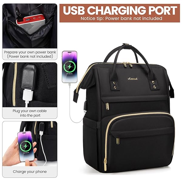 LOVEVOOK LOVEVOOK 15.6 Inch Laptop Backpack for Women Waterproof Travel Bag with USB Port Ideal for Nurses and Teachers Black - View 5 of 8