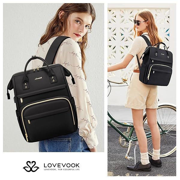 LOVEVOOK LOVEVOOK 15.6 Inch Laptop Backpack for Women Waterproof Travel Bag with USB Port Ideal for Nurses and Teachers Black - View 8 of 8