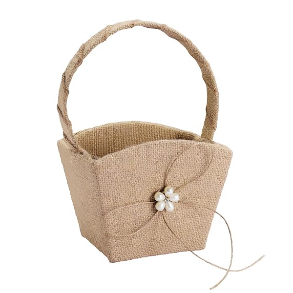 VOSAREA VOSAREA Rustic Burlap Girl Basket for Weddings | Vintage Lace Bowknot Design with Handle