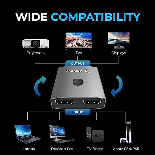 SABRENT Buy SABRENT Dual HDMI Switch: 4K, 2K, 3D Support for Xbox, PS5, Roku & Fire Stick - Aluminum Design - View 5 of 7