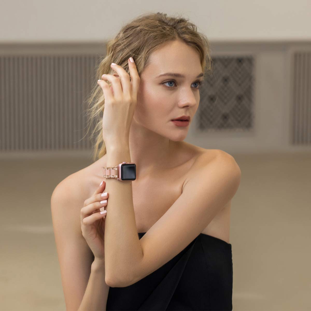 Moolia Metal Band for Apple Watch 42-49mm Women Rhinestones Resin Bling Diamond Bracelet Compatible with iWatch Series 10 to 1 SE Ultra Silver White - View 5 of 7