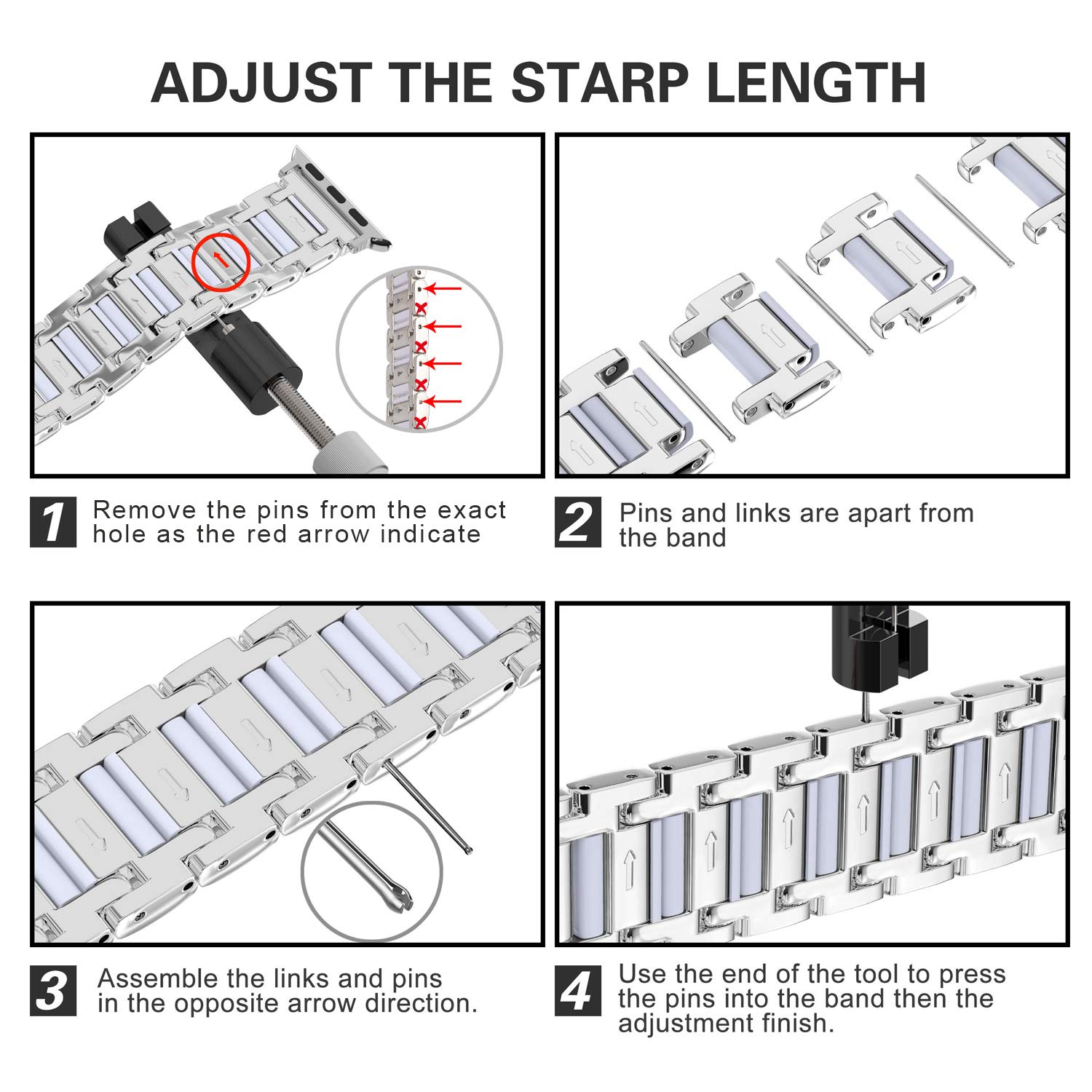 Moolia Metal Band for Apple Watch 42-49mm Women Rhinestones Resin Bling Diamond Bracelet Compatible with iWatch Series 10 to 1 SE Ultra Silver White - View 6 of 7