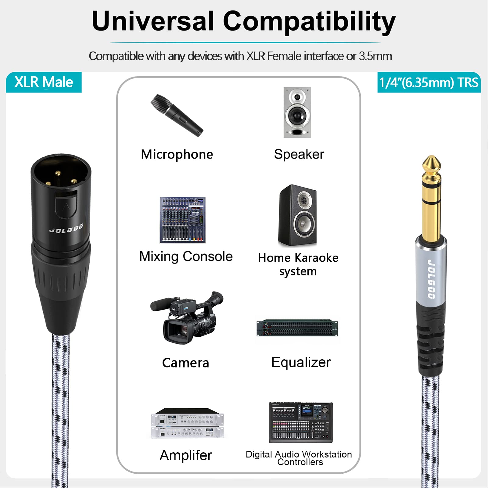 JOLGOO JOLGOO 6.6 ft TRS to XLR Male Cable Balanced 6.35mm for Microphones High Quality Audio Connection - View 2 of 6