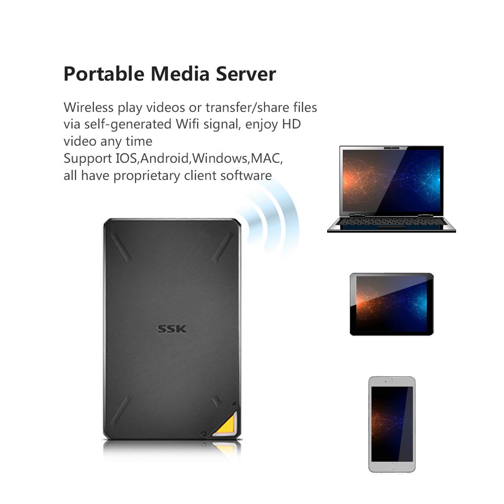 SSK SSK 1TB Wireless Portable NAS: Travel-Friendly Cloud Storage with Auto-Backup & SD Card Reader for iPhone, iPad & Laptops - View 5 of 6