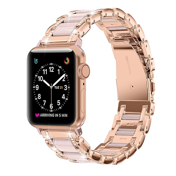 Moolia Moolia Metal Band for Apple Watch 38-42mm Women Rhinestones Resin Bling Diamond Bracelet Rose Gold Pink Compatible with Series 1-10 SE Ultra - View 2 of 7