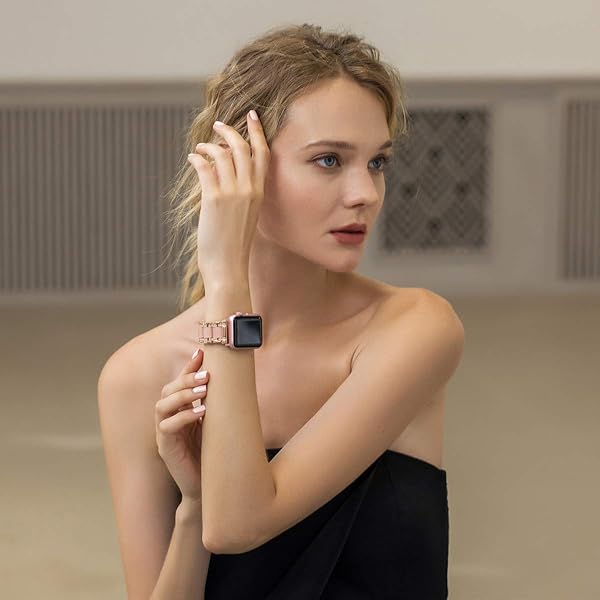 Moolia Moolia Metal Band for Apple Watch 38-42mm Women Rhinestones Resin Bling Diamond Bracelet Rose Gold Pink Compatible with Series 1-10 SE Ultra - View 5 of 7