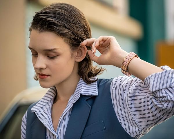 Moolia Moolia Metal Band for Apple Watch 38-42mm Women Rhinestones Resin Bling Diamond Bracelet Rose Gold Pink Compatible with Series 1-10 SE Ultra - View 7 of 7