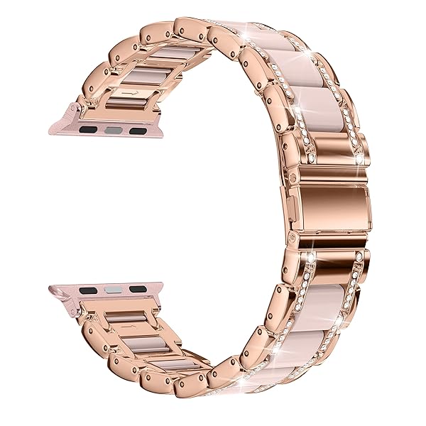 Moolia Moolia Metal Band for Apple Watch 38-42mm Women Rhinestones Resin Bling Diamond Bracelet Rose Gold Pink Compatible with Series 1-10 SE Ultra