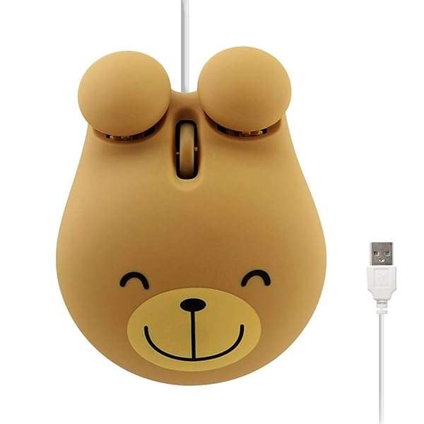 3C Light 3C Light USB Wired Mouse - Cute Bear Shape Mini Optical Mouse for Laptop & Desktop