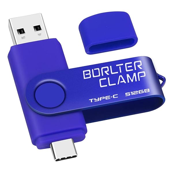 BORLTER CLAMP 512GB USB Type-C Flash Drive BorlterClamp Dual Port Memory Stick for Android Smartphones Tablets and Computers Blue