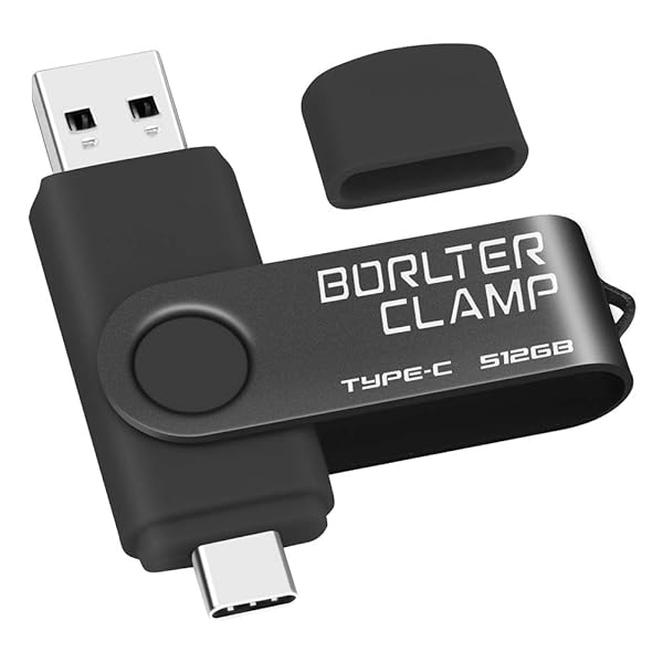 BORLTER CLAMP 512GB USB Type-C Flash Drive BorlterClamp Dual Port Memory Stick for Android Smartphones Tablets and Computers Black