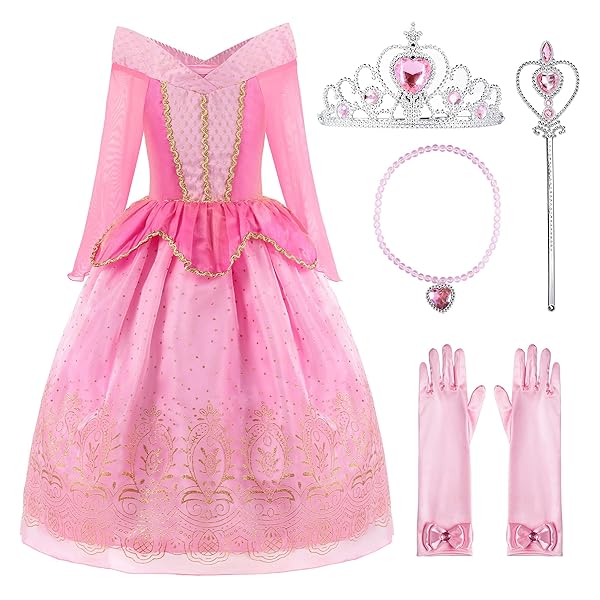 ReliBeauty ReliBeauty Girls Princess Dress Up Costume with Accessories in Pink for Ages 4