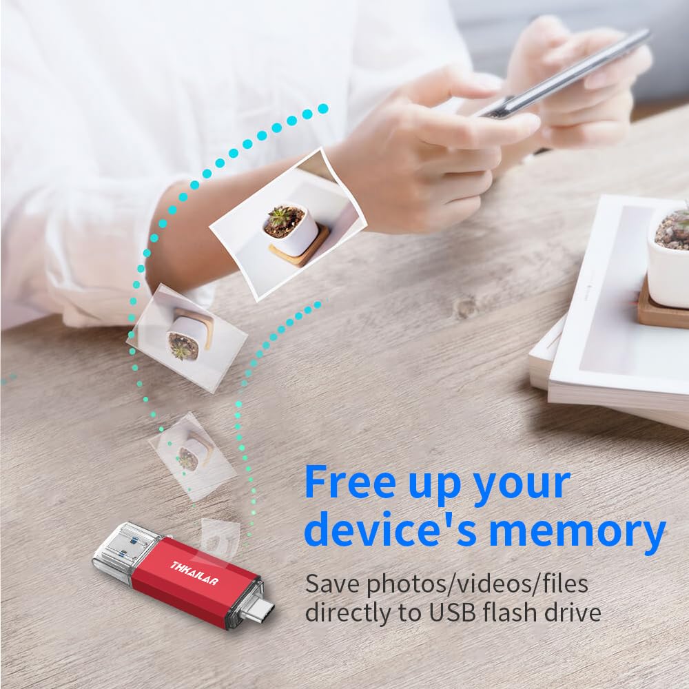THKAILAR Thkailar 256GB USB C Flash Drive Type C Type A 3.1 Compatible with Android Phone MacBook Pro PC Red - View 4 of 7