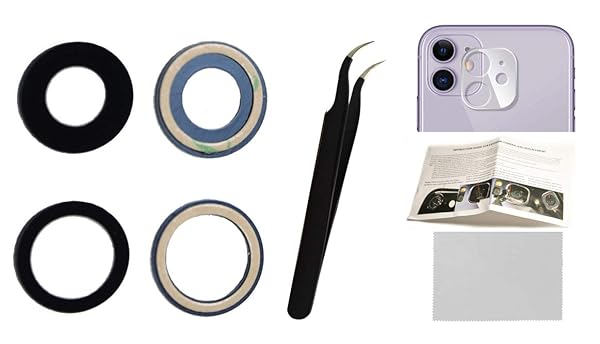 iPhone 11 Back Camera Glass Lens Replacement Kit with Tool Guide Adhesive Tempered Glass Protector and Cleaning Cloth