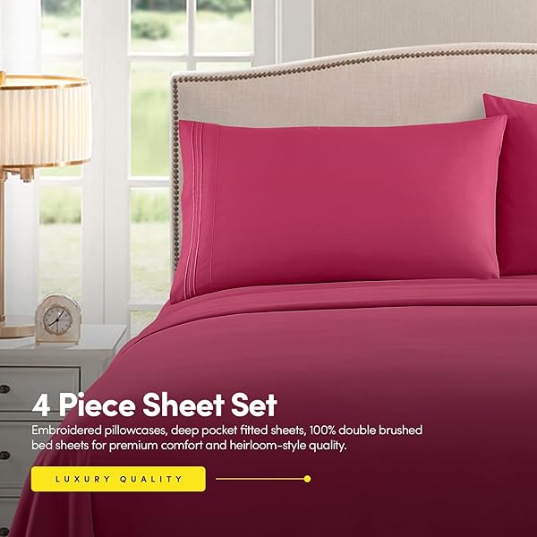 Sweet Home Collection 1500 Supreme Collection Fuschia Full Sheet Set Luxury Hotel Quality Extra Soft Deep Pocket Bed Sheets and Pillowcases for Full Mattress - View 4 of 8