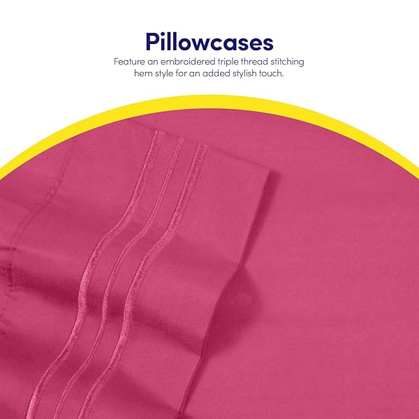 Sweet Home Collection 1500 Supreme Collection Fuschia Full Sheet Set Luxury Hotel Quality Extra Soft Deep Pocket Bed Sheets and Pillowcases for Full Mattress - View 7 of 8