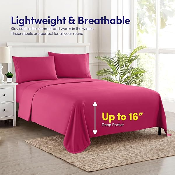 Sweet Home Collection 1500 Supreme Collection Fuschia Full Sheet Set Luxury Hotel Quality Extra Soft Deep Pocket Bed Sheets and Pillowcases for Full Mattress - View 8 of 8