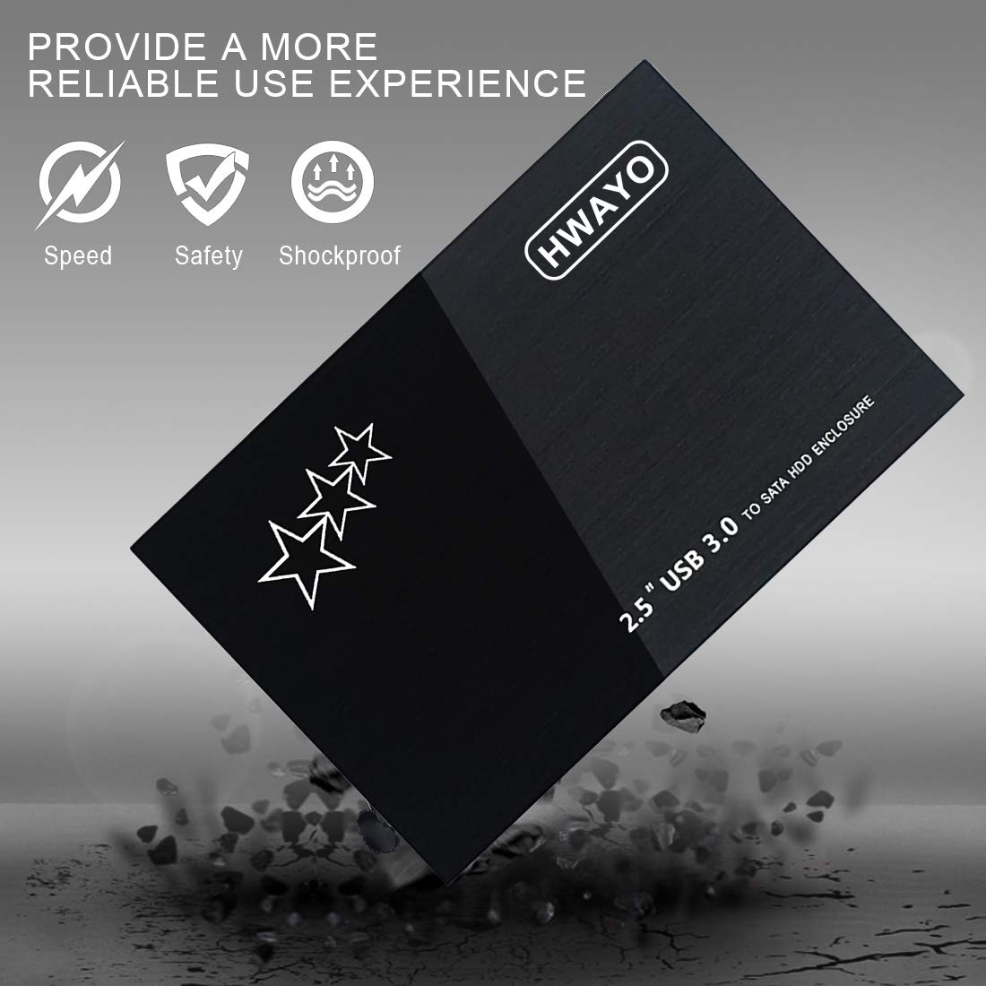 HWAYO HWAYO 250GB Portable External Hard Drive Ultra Slim USB 3.0 for PC Laptop Mac Chromebook Xbox One Black - View 7 of 8