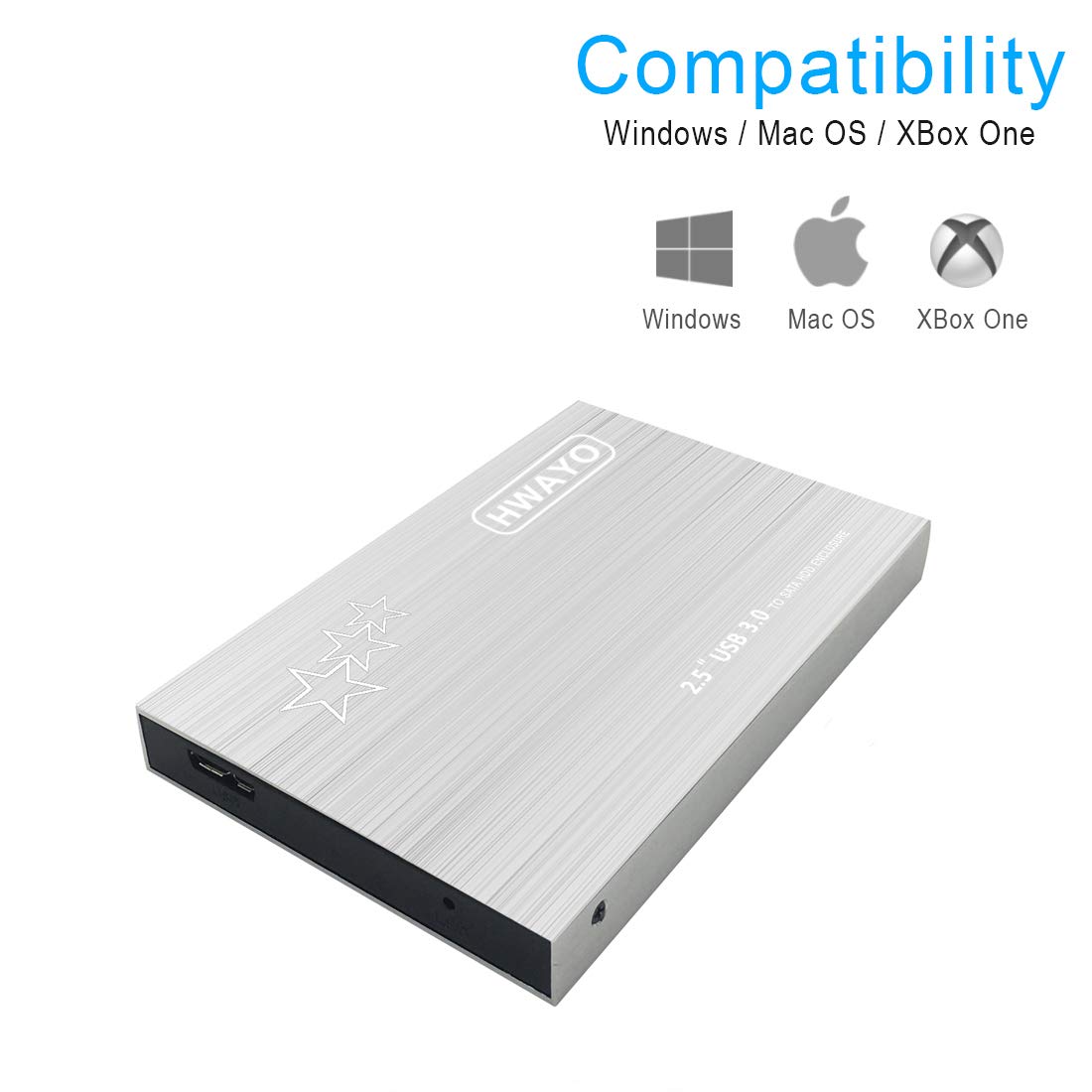 HWAYO HWAYO 1TB Portable External Hard Drive Ultra Slim USB 3.0 for PC Laptop Mac Chromebook Xbox One Silver - View 5 of 7