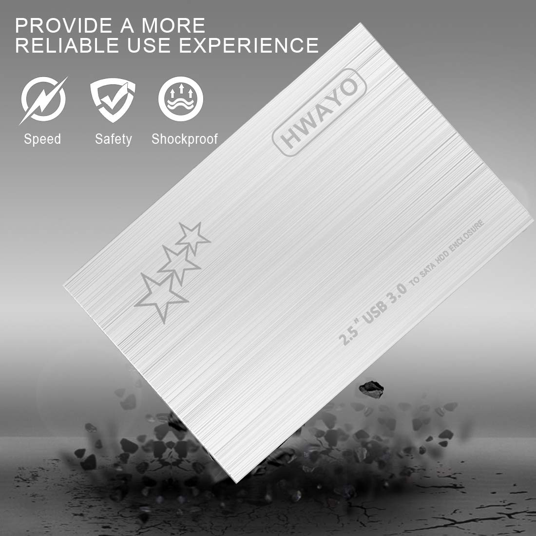 HWAYO HWAYO 1TB Portable External Hard Drive Ultra Slim USB 3.0 for PC Laptop Mac Chromebook Xbox One Silver - View 7 of 7