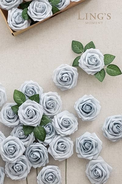 Ling's moment Ling's Moment 25Pcs Powder Blue Roses Artificial Flowers Real Touch Foam for Wedding Bouquets Centerpieces and Home Decor - View 2 of 4