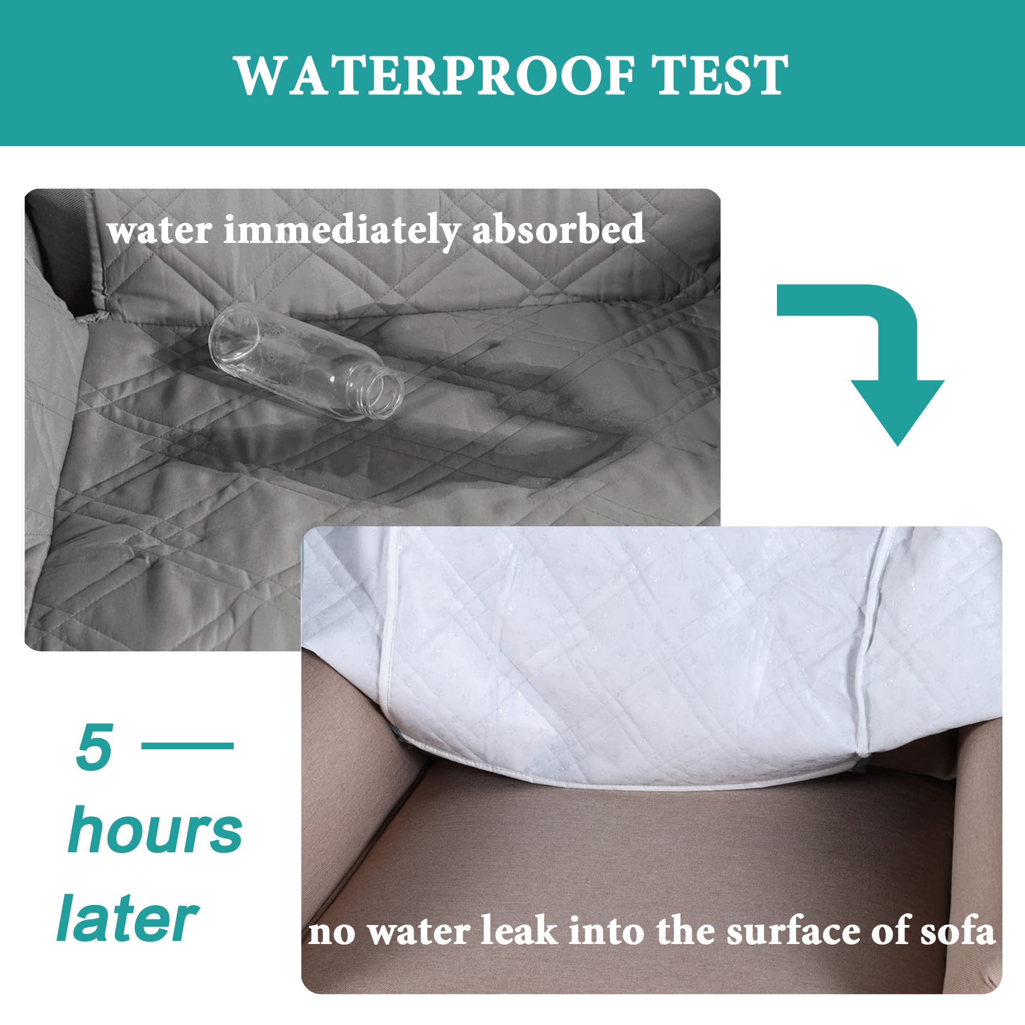 Turquoize Turquoize Waterproof Recliner Chair Cover for Small Recliners Quilted Pet Protector Soft Cotton Finish Non Slip Dove Color - View 3 of 7