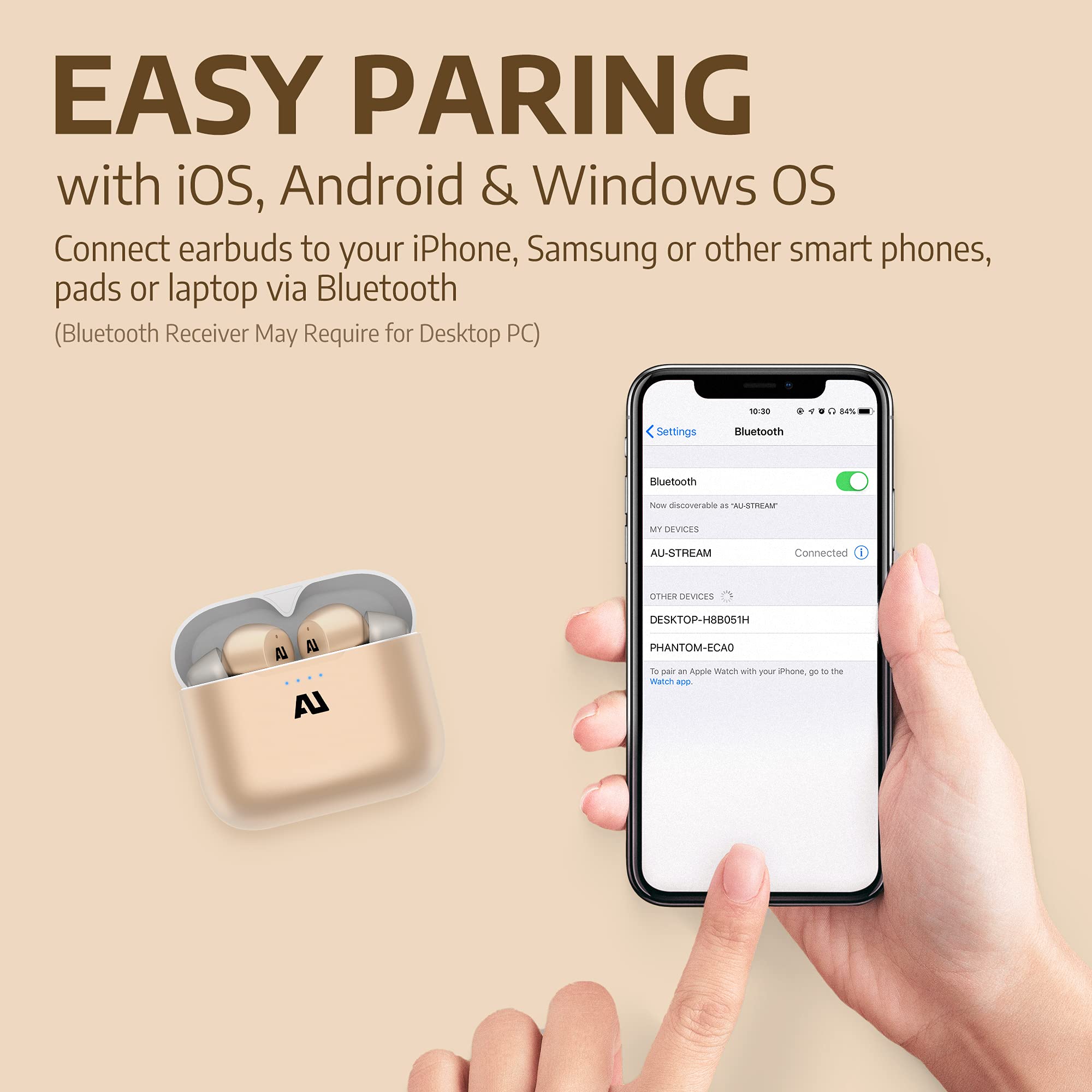 ausounds Ausounds AU-Stream True Wireless Bluetooth Earbuds Gold for Superior Sound and Comfort - View 6 of 8