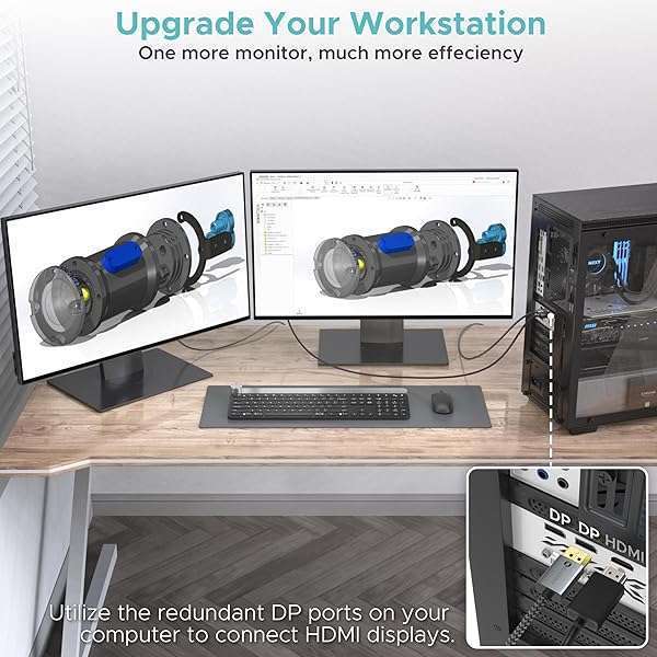 Warrky Warrky 4K DisplayPort to HDMI Cable 6FT - DP 1.2 to HDMI 1.4 for Dell, HP, Samsung, PC, Laptop, Projector & TV - View 3 of 7