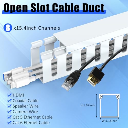 REFLYING UMTELE Cable Raceway Kit Open Slot Wiring Duct for Cable Management 8 X 15.4 inch Ideal for Hiding Cables Wires for Desks and Shelves - View 2 of 8