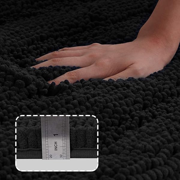 Turquoize Turquoize Chenille Bathroom Rugs Set Non-Slip Super Absorbent Shaggy Bath Mats Plush Tub Toilet Contour Rug Black 20x32 and 20x20 - View 2 of 7