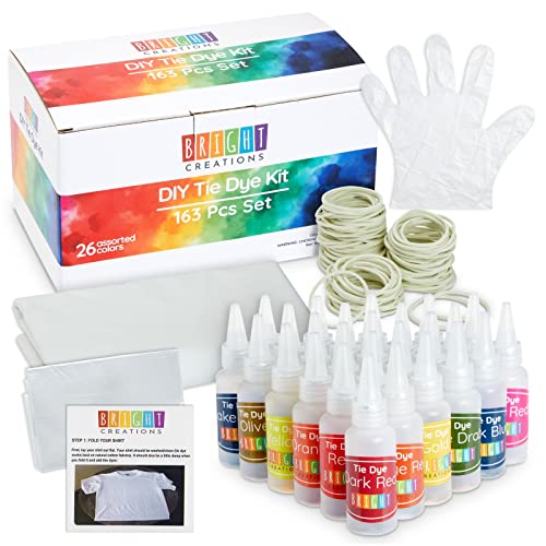 Bright Creations 26 Color Tie Dye Kit for Adults and Kids with Fabric Dyes Gloves Rubber Bands Aprons and Instructions for Creative Clothing Fun