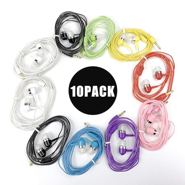 ZXFYE ZXFYE Bulk Wired Earbud Headphones 10 Pack Mixed Colors Compatible with iPhone Smartphone Computer Laptop MP3 for School and Classroom