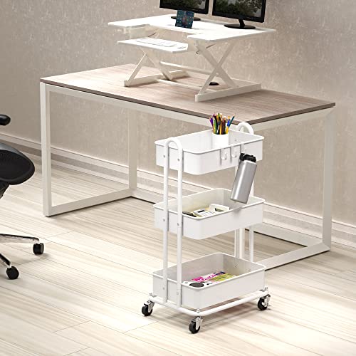 Simple Houseware SimpleHouseware Heavy Duty 3 Tier Metal Utility Rolling Cart White for Home and Office Organization - View 2 of 6