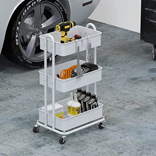 Simple Houseware SimpleHouseware Heavy Duty 3 Tier Metal Utility Rolling Cart White for Home and Office Organization - View 4 of 6