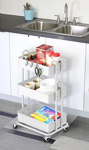 Simple Houseware SimpleHouseware Heavy Duty 3 Tier Metal Utility Rolling Cart White for Home and Office Organization - View 5 of 6
