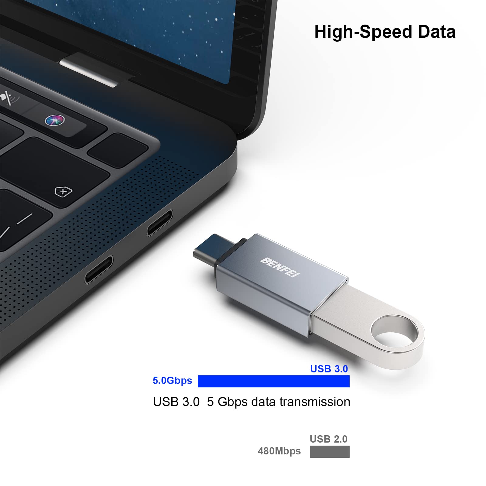 BENFEI BENFEI 5 Pack USB C to USB 3.0 Adapters - Compatible with iPhone 15 Pro, MacBook Pro 2023, iPad Pro & More - View 3 of 7