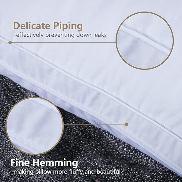 Damome Damome Goose Feathers Down Pillows for Sleeping 2 Pack Queen Size White Bed Pillow Inserts 100 Cotton Cover Ideal for All Sleepers - View 3 of 9