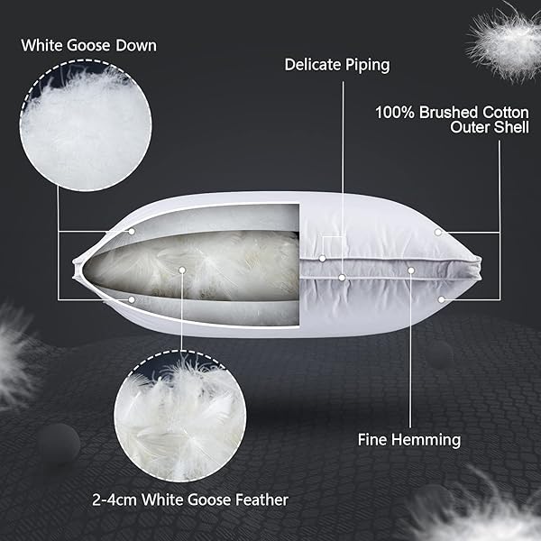 Damome Damome Goose Feathers Down Pillows for Sleeping 2 Pack Queen Size White Bed Pillow Inserts 100 Cotton Cover Ideal for All Sleepers - View 4 of 9
