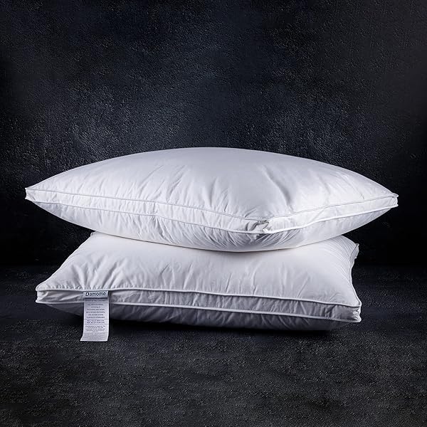 Damome Damome Goose Feathers Down Pillows for Sleeping 2 Pack Queen Size White Bed Pillow Inserts 100 Cotton Cover Ideal for All Sleepers