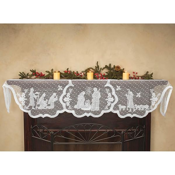 DoubleWood "DoubleWood 20"x90" White Lace Christmas Fireplace Scarf & Table Runner - Elegant Holiday Decor for Mantles & Tables"