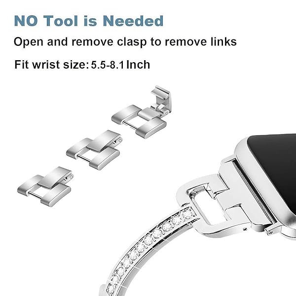 Mtozon Mtozon Bling Bands for Apple Watch 40mm 38mm Stylish Rhinestone Bracelet for Women Compatible with iWatch Series 5 4 3 2 1 Silver - View 5 of 8